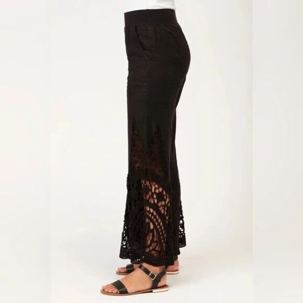 XCVI Ismay Women's Black Crochet LINEN Wide Leg Flowy Waist Pants Sz M - Picture 11 of 11